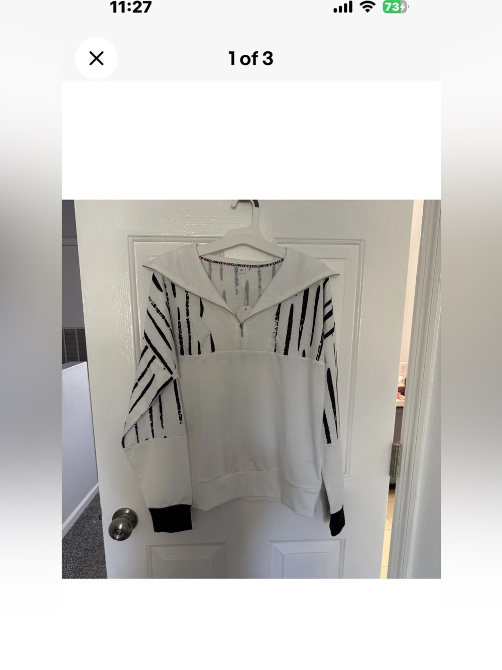 White and Black Striped Funnel-Neck Women's Sweatshirt